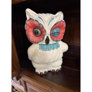 Adorable Anthropologie Ceramic Owl Cookie Jar  With Lid Rare! No Chips